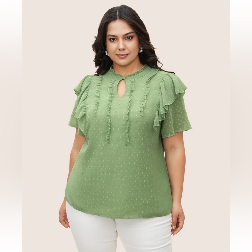BloomChic Plus Size 3XL Texture Frill Trim Ruffle Sleeve Blouse us22-24